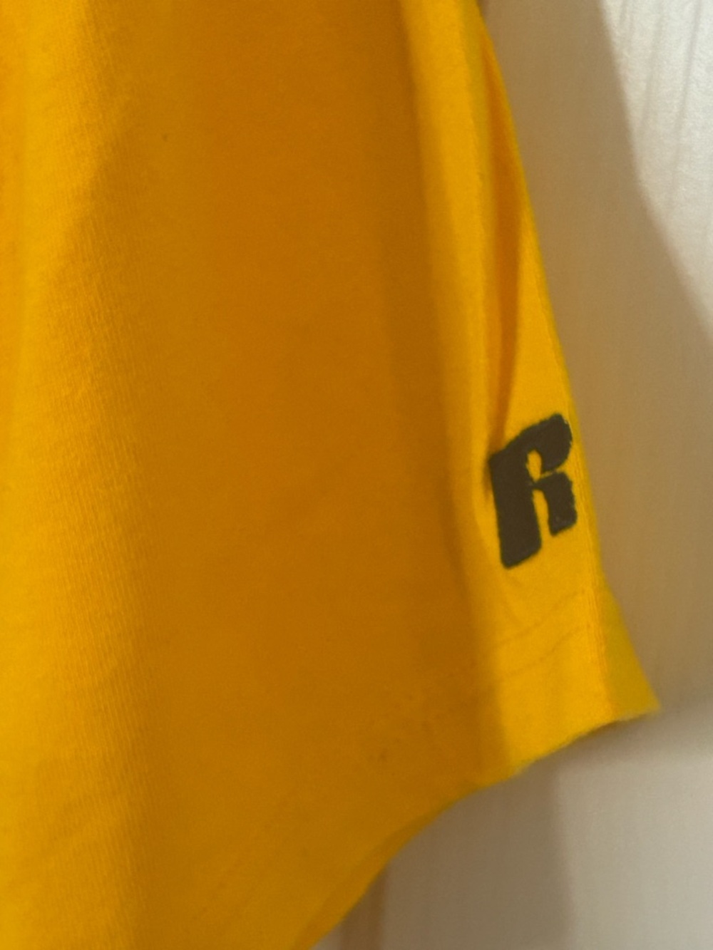 Vintage Yellow Russell Athletic Script Logo Shirt Mens Crewneck Short Sleeve Tee - Picture 5 of 9